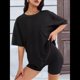 thumbnail image 4 of Camisetas de Gran Tamaño para Mujer, Corte Holgado, Cuello Redondo, Corta, Blusa Informal de Verano, Camiseta Básica Y2K para Playa Negro S, 4 of 8