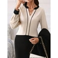 thumbnail image 5 of Womens Dressy Casual V Neck Color Block Business Casual Long Sleeve Blouses Fall Trendy Clothes  XXL, 5 of 8