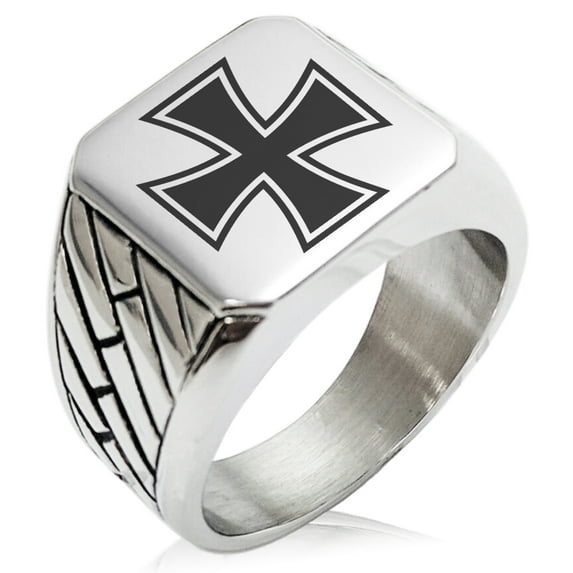 Stainless Steel Pattee Iron Cross Geometric Pattern Biker Style Polished Ring