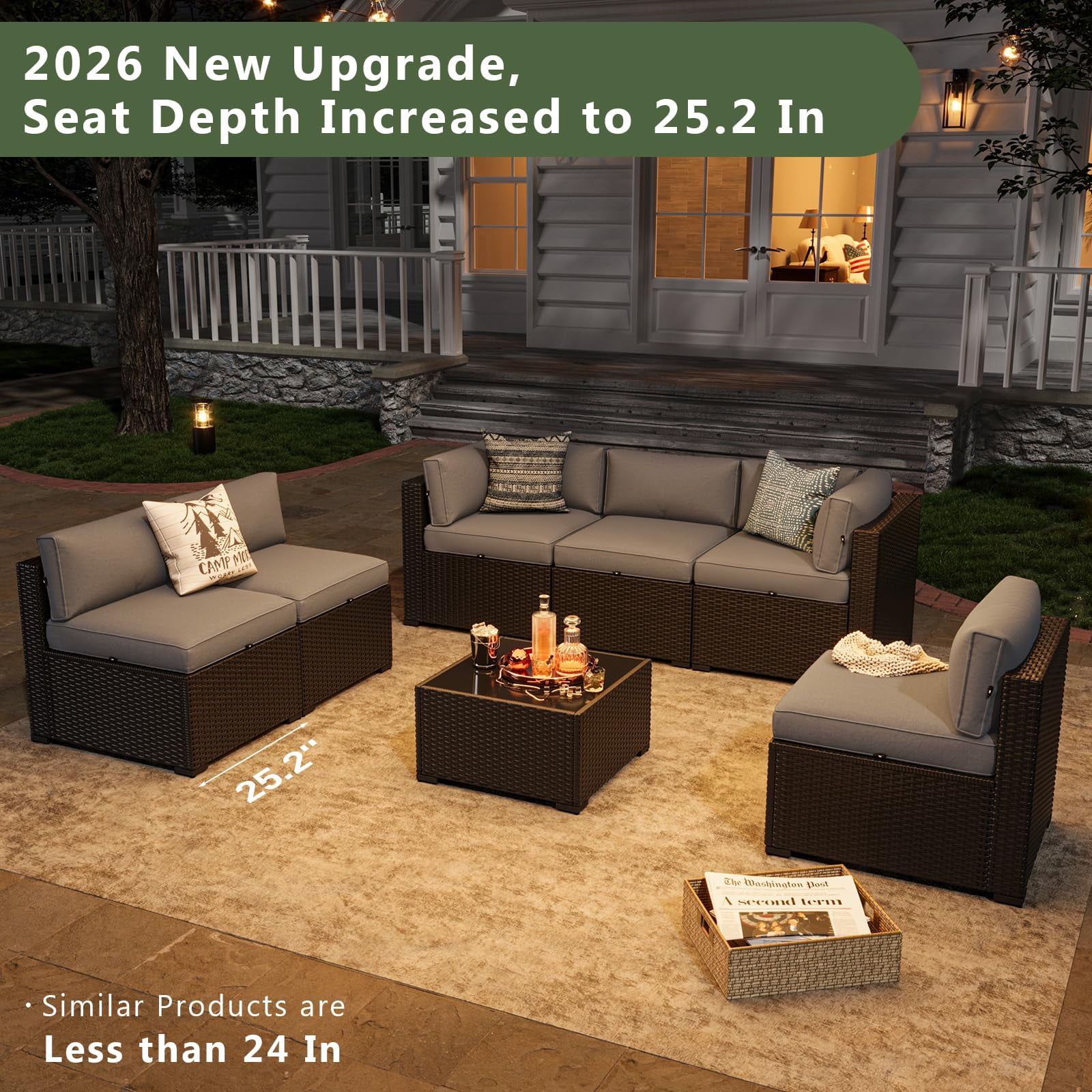 Aoxun 7 Piece Patio Furniture Set Wicker Rattan Patio Sectional Sofa Set Outdoor Seating Furniture with Thickened Cushion, Gray