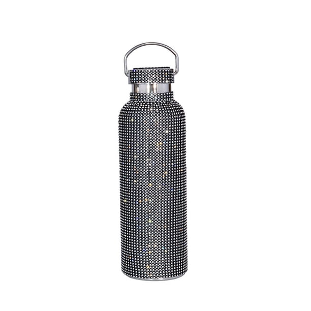 Billuyoard 350/500/600/750ml Frasco de vacío con purpurina Taza recta de diamantes de imitación con asa Café Té Leche Botella de agua Hervidor térmico Suministros térmicos Negro/750ml Billuyoard HA071668-12