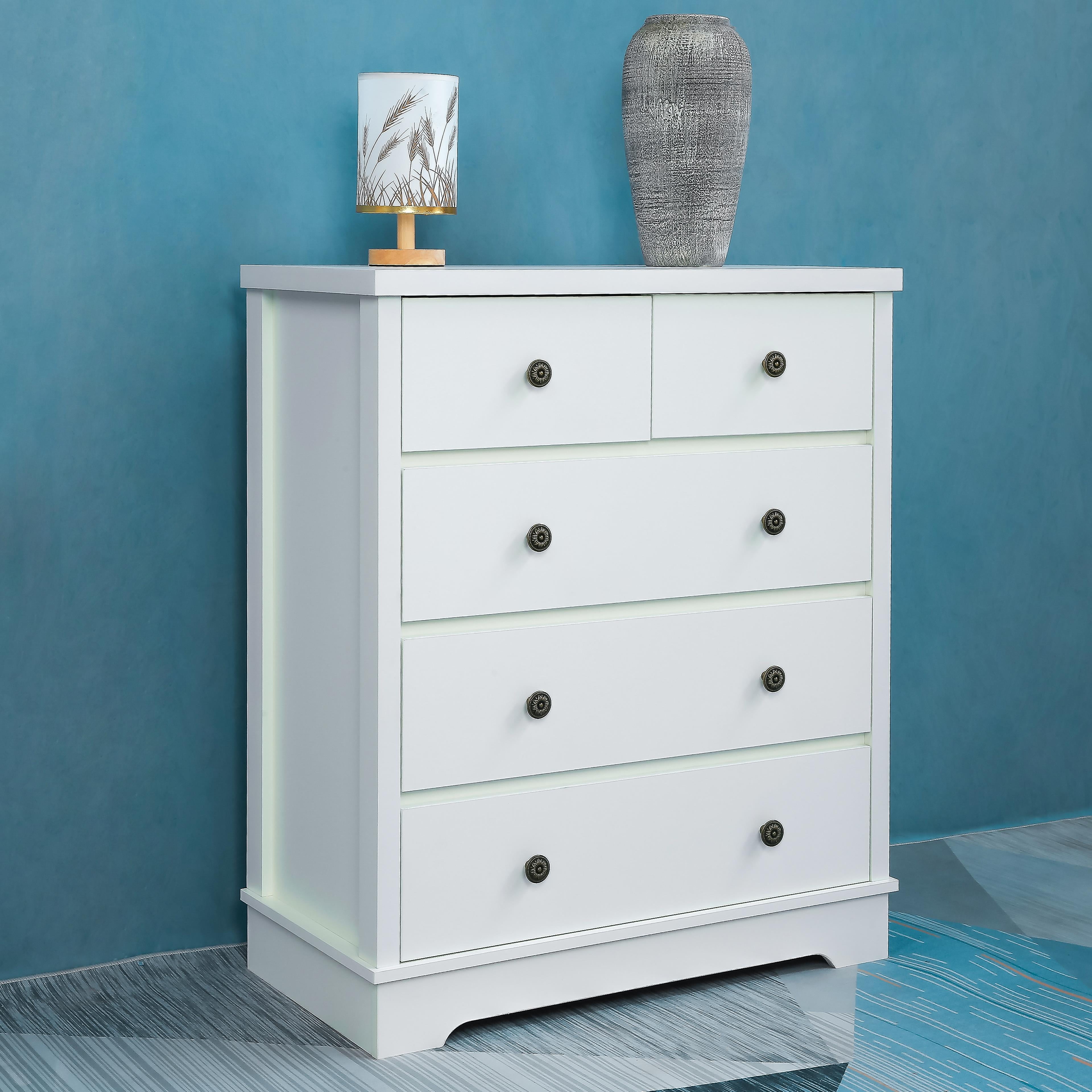 UBesGoo Modern White 5 Drawer Dresser Bedroom White Finish