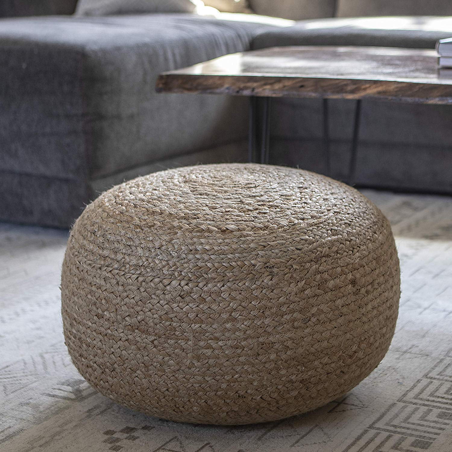 Shop Decor Therapy Natural Jute Woven Round Floor Pouf from Walmart on Openhaus