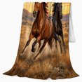 thumbnail image 2 of Autumn Horse Gallop Sunset Scene, Rustic Farmhouse Horse Scene, Warm Flannel Blanket for Ranch House and Living Room, Horse Lovers Thanksgiving Gift, Rustic Home Decor, 2 of 9