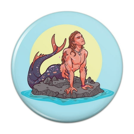 

Merman Male Mermaid Basking On Rock Kitchen Refrigerator Locker Button Magnet