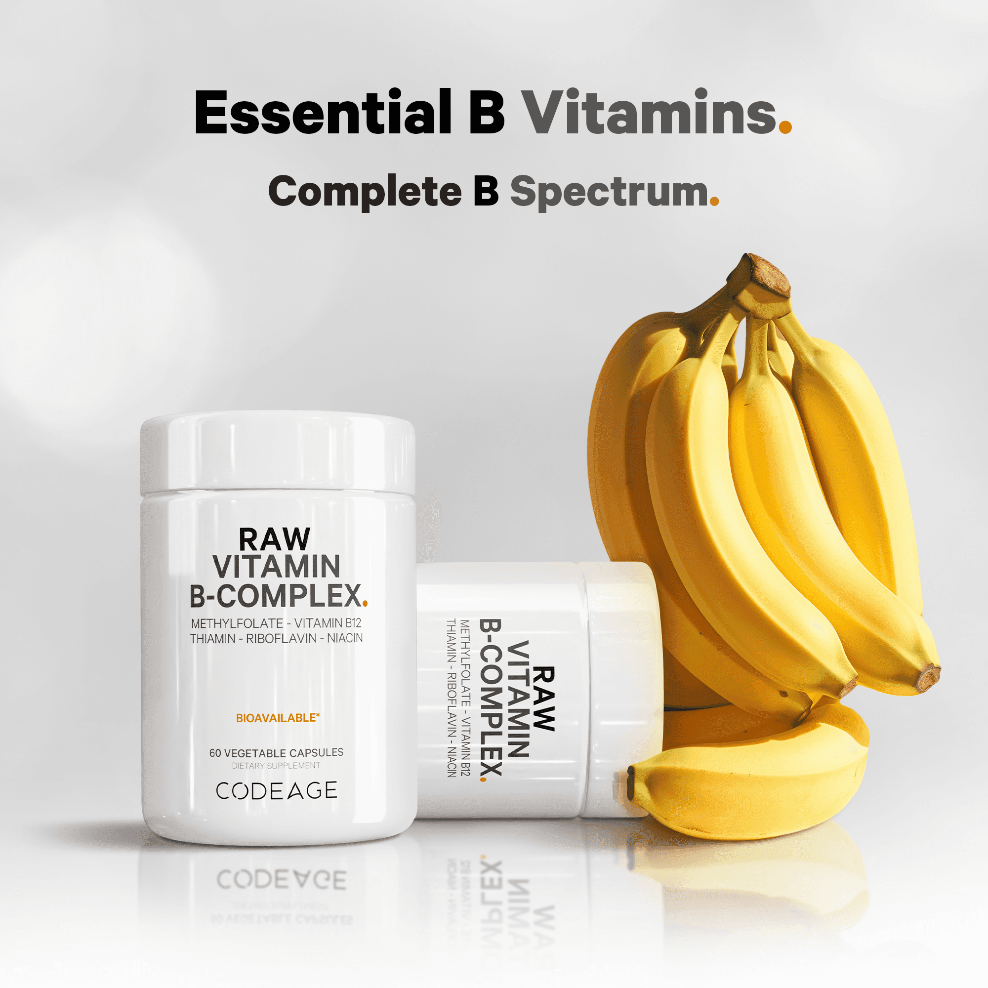 Codeage Raw Vitamin B-Complex Supplement - Essential B Vitamins with Probiotics, Digestive Enzymes, Fruits & Vegetables - 2-Month Supply - Methylfolate - Biotin - Vitamin B12 - Non-GMO - 60 Capsules