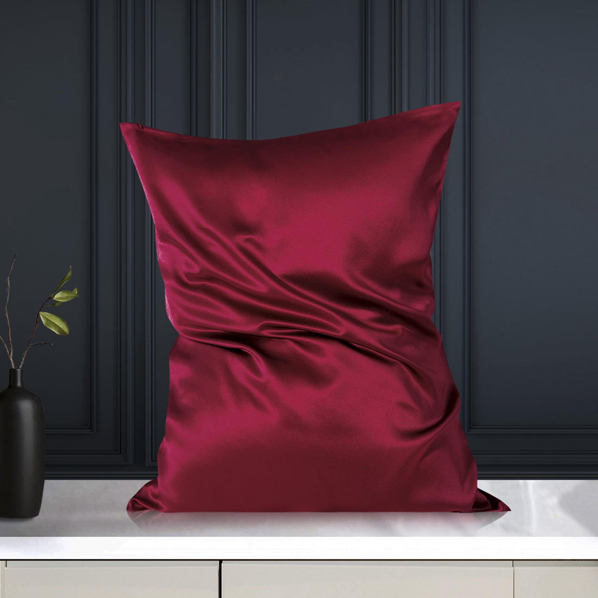 Unique Bargains 19 Momme Silk Pillowcase with Zipper 1 Pc Burgundy 20" x 30"