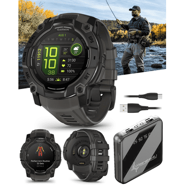 Garmin Instinct 3 50 mm, AMOLED Display, Rugged Outdoor GPS Smartwatch, Metal-Reinforced Bezel, Built-in Flashlight, Up to 18 Days of Battery Life, Black with Charcoal Band with Wearable4U Bundle