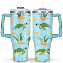 Cute Sea Turtle 40 Oz Tumbler with Handle Lid and Straw, Stainless Steel Double Walled Vacuum Insulated Cup, Cute Anniversary Wedding Birthday Gifts Tumbler for Women Men Friends Outdoor Indoor