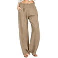 thumbnail image 2 of Mifsaly Linen Pants Women High Waisted Wide Leg Pant Smocked Elastic Waist Loose Fit Flowy Trousers Summer Beach Vacation Work Slacks with Pockets XXL, 2 of 6