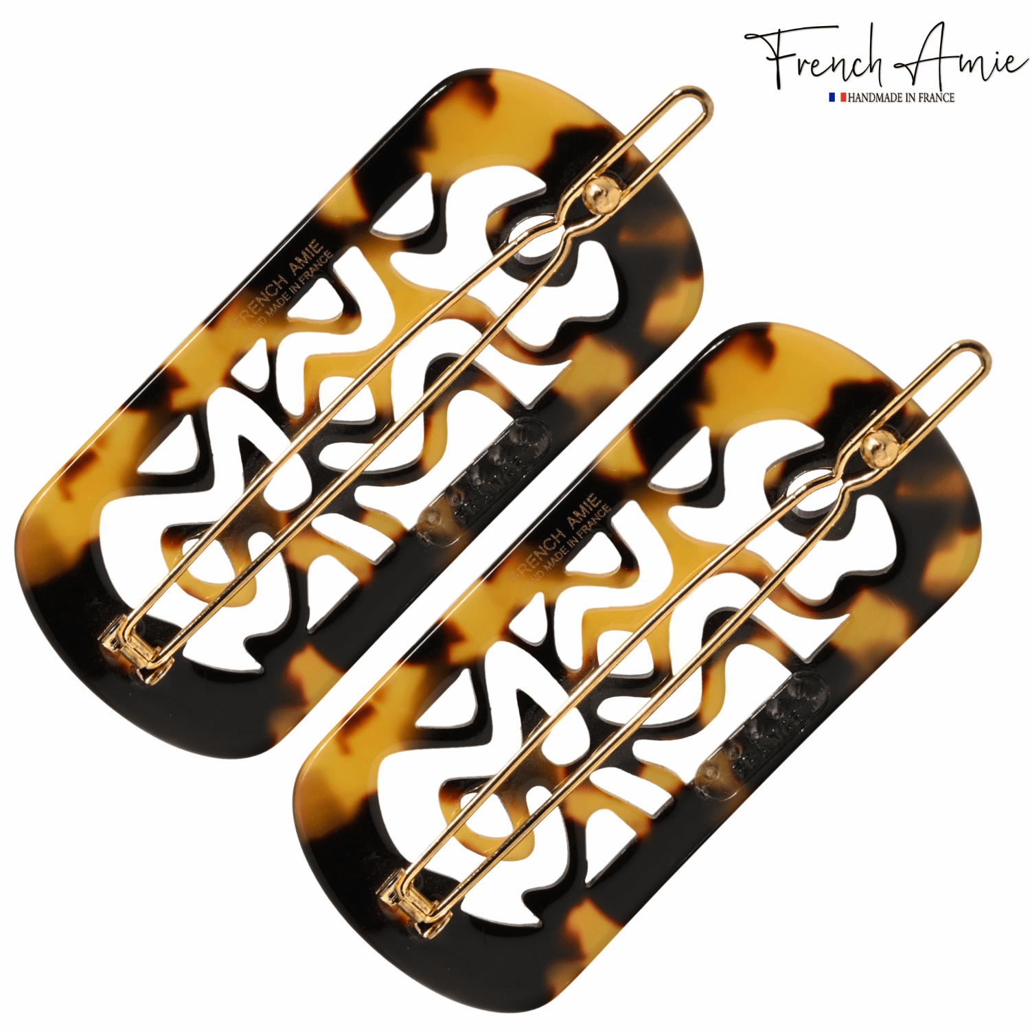 French Amie Swirls 2 ¼” Celluloid Handmade Tige Boule Snap Hair Clips for Women (WhiteTokyo, 2Pcs)