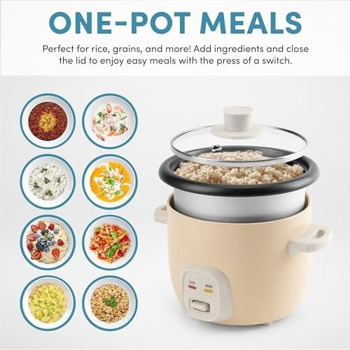 ® Mini Rice Cooker, 2-Cup (Uncooked) / 4-Cup (Cooked), Grain Cooker, Soup Maker, Oatmeal Cooker, Auto Keep Warm, 1 Qt, Milk Tea color