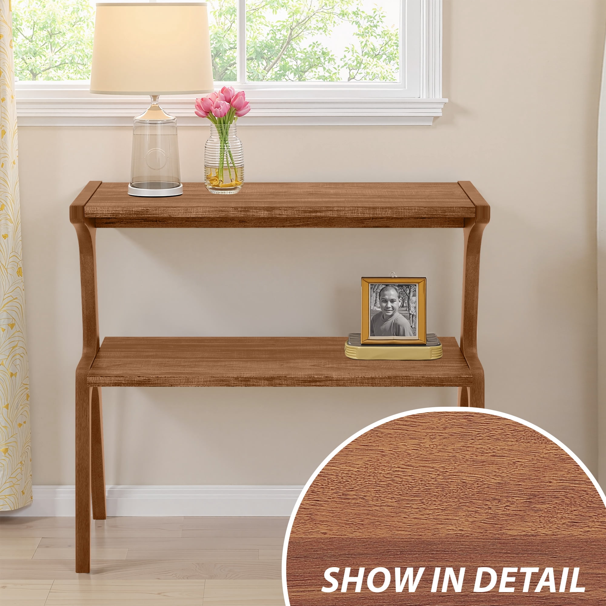 MAYEERTY 2-Tier End Table Solid Wood Frame Stable & Crack-Resistant