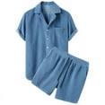 thumbnail image 1 of Cameland Ensemble pour Hommes 2 Pcs Été Décontracté Col Rabattu Bouton Haut Taille Élastique Short Costume, 1 of 3