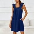 thumbnail image 4 of Hkoxplj Womens Cotton Blend Nightgown Square Neck Ruffle Fly Sleeve Short Dress with Pockets Smocked A Line Casual Sleepwear Summer Loungewear Beach Outfit Plus Size Solid Color Soft, 4 of 6