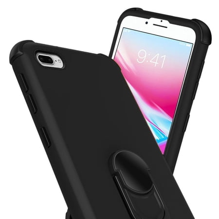Apple iPhone 8 Plus/7 Plus/6 Plus Case Magnetic Ring Kickstand Hybrid Tuff Armor Rubber Protective 3 Layer Heavy Duty ,Xpm Phone Cover for iPhone 8 7 6 PLUS - Black