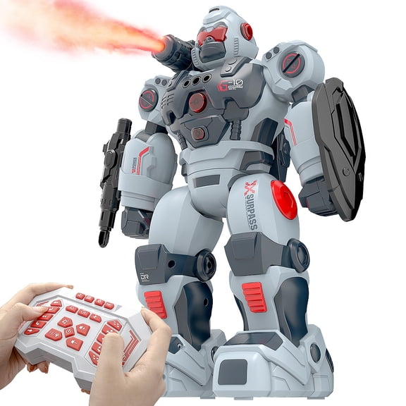 RC Robot Toy for Kids, Programmable Remote Control Robot Warrior with Gesture Sensing, Spray Feature, Dancing Singing, LED Eyes, Interactive Smart STEM Toy for Boys & Girls