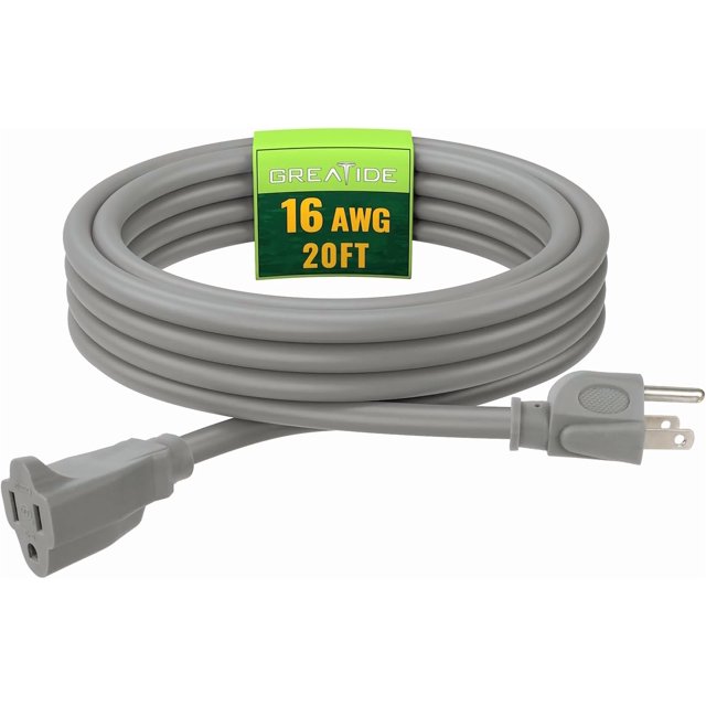 Xianlin-Rallonge Intérieure Extérieure 20 Pieds, 16/3 SJTW Cordons Électriques Gris Résistants aux Intempéries, 13 Ampères Câble d'Alimentation Robuste à 3 Broches Idéal pour Jardin, Aménagement Paysager et Décorations de Vacances