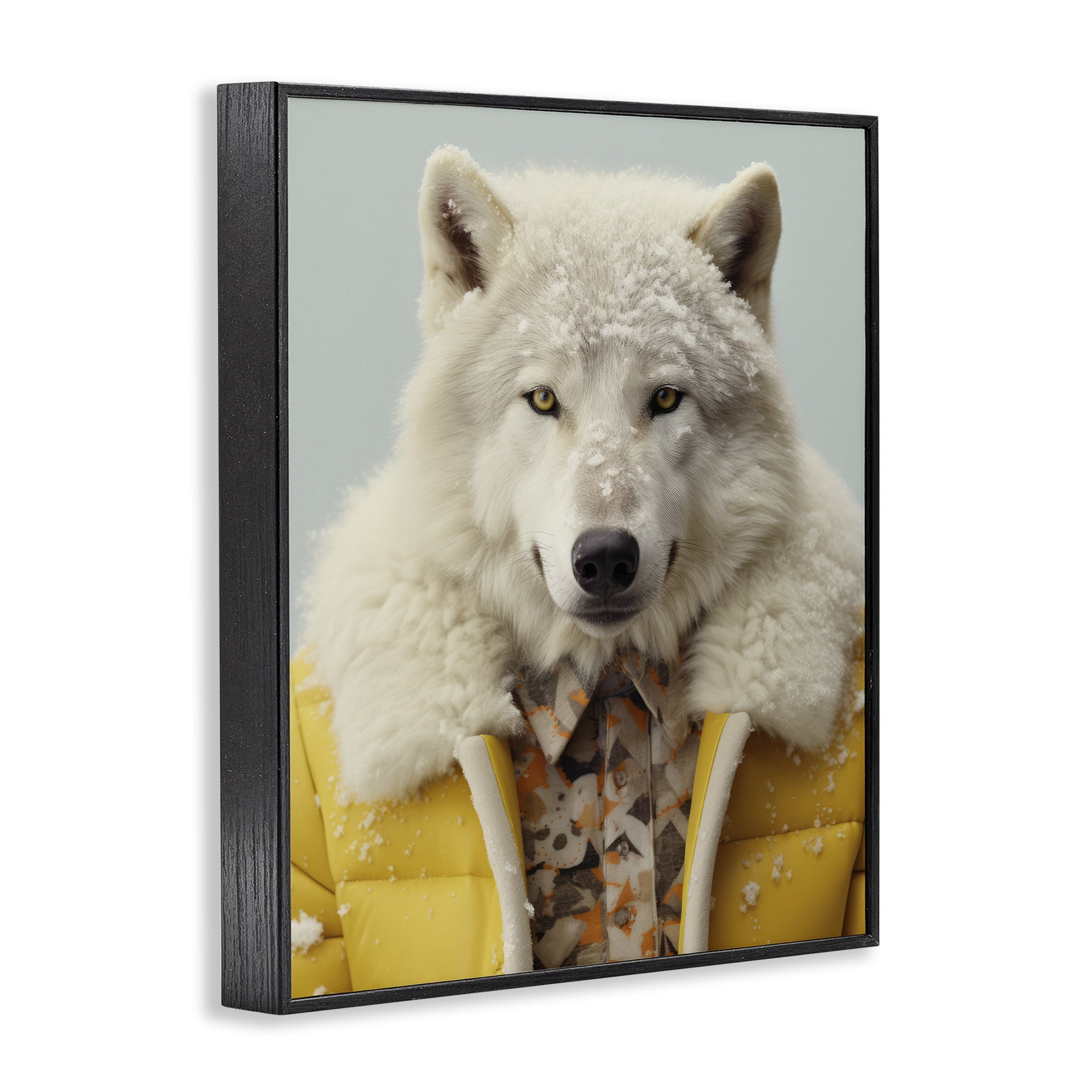 Stupell Industries Snow Wolf Yellow Jacket Black Framed Giclee Art, design by Ray Powers