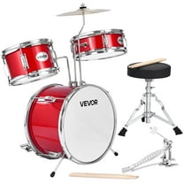 VEVOR Kids Drum Set, 3-Piece 14 in Junior Drum Sets, Beginner Drums Set with Adjustable Throne, Cymbal & Two Pairs of Drumsticks, Musical Learning Drums Instruments Kit, for Children Ages 6-13 (Red)