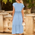 thumbnail image 6 of ZZwxWA Womens 2025 Floral Boho Dress Wrap V Neck Short Sleeve Belted Ruffle Hem A-Line Flowy Maxi Dresses Solid Formal Sundress Holiday Gift, 6 of 6