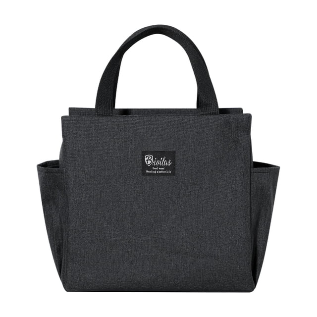 Bolsa de almuerzo de tela Oxford Ligera impermeable con bolsillos de aislamiento térmico duradero Senderismo Oficina Picnic al aire Negro Baoblaze Bolso de almuerzo
