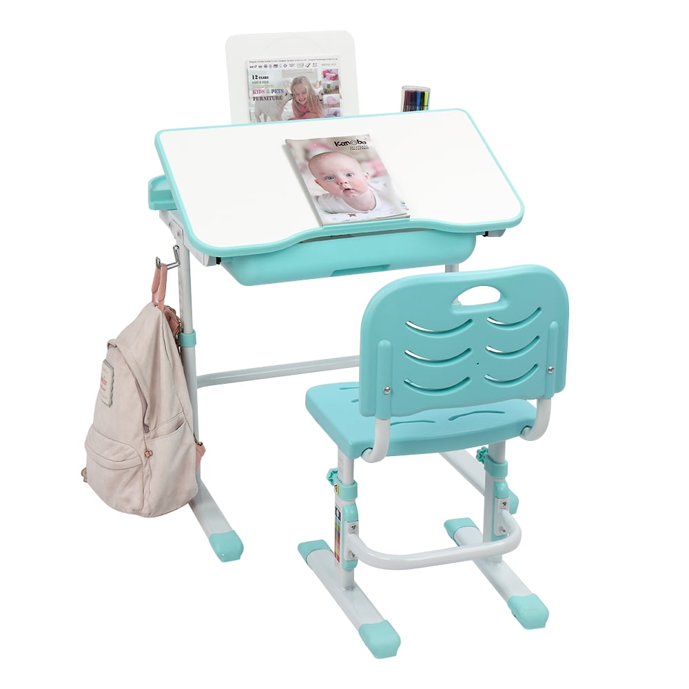 Blue GunRayan Height Adjustable Children Study Desk Table &Chair Drawing Set Bookstand for Kids