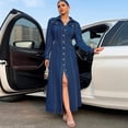 thumbnail image 5 of Women Long Sleeve Denim Maxi Dress Lapel Collar Button Front Slim Fit Long Dresses for Fall Winter Evening Party Daily Outing, 5 of 6