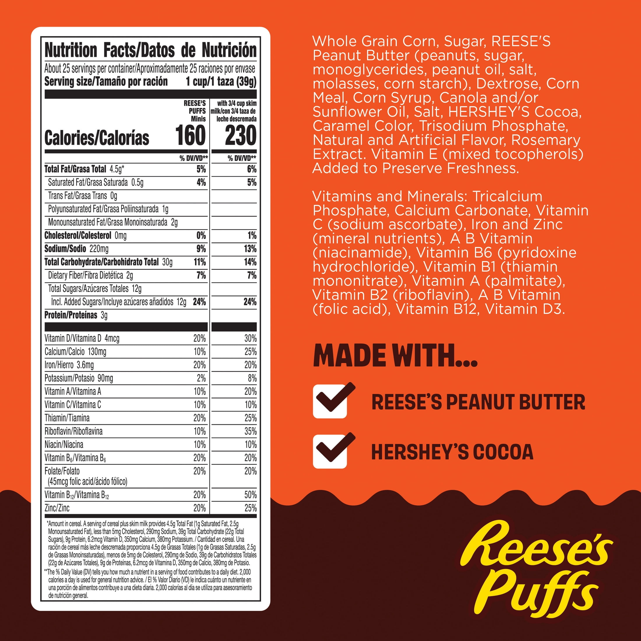 Reese's Puffs Minis, Chocolate Peanut Butter Cereal, 35 oz Bag Cereal