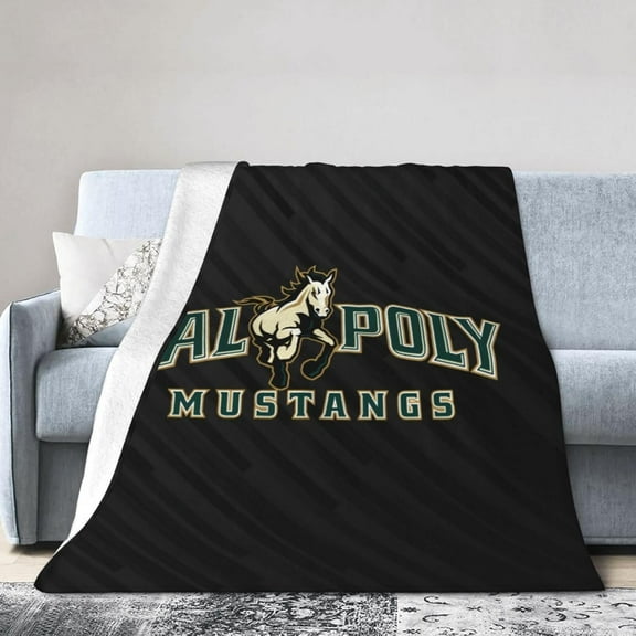 Cal Poly Mustangs Fleece Blanket, Very Soft Microfiber Flannel Blanket for Couch Warm and Cozy for All Seasons, Black