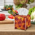 thumbnail image 4 of Psesaysky Square Tissue Box Cover Fall Decor, Waterproof Pu Leather Car Tissue Holder with Metal Button Maple Leaves Orange Napkin Holder Organizer for Bathroom, Bedroom, Hotel, Office Desk, 4 of 7