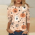 thumbnail image 2 of Tqyyweavej Womens Halloween 3/4 Sleeve Crew Neck Shirts Plus Size Fall Halloween Funny Graphic Top Loose Fit Spooky Season Tees S-5XL, 2 of 6