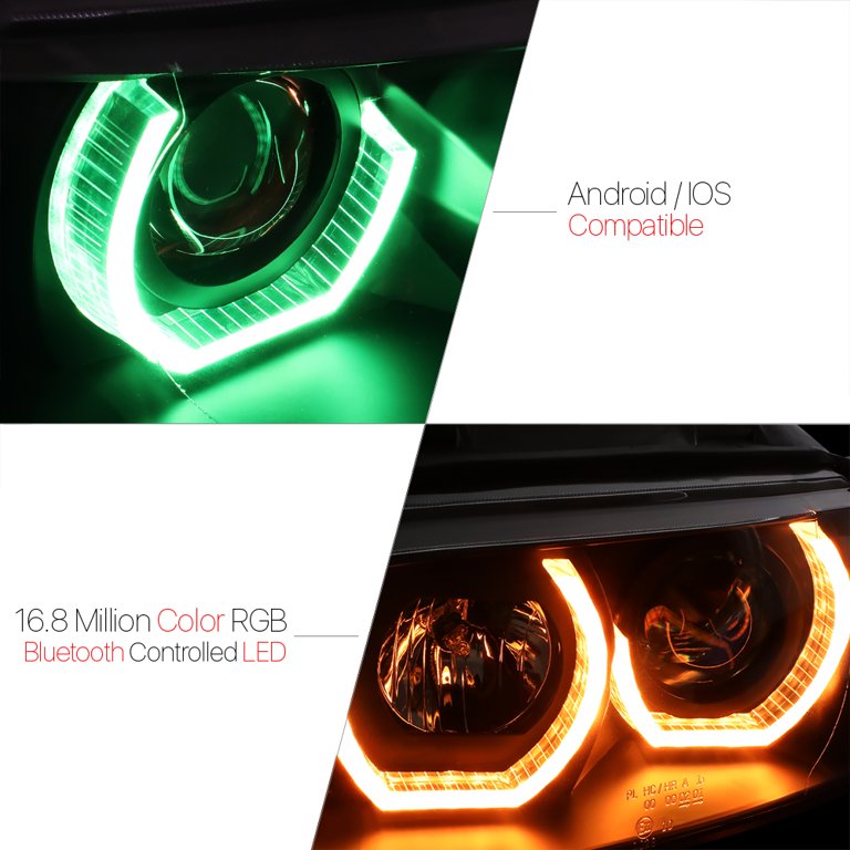 Black Dual RGB 3D LED Halo Projector Headlight Amber Signal for 96-01 Audi  A4 B5 97 98 99 00