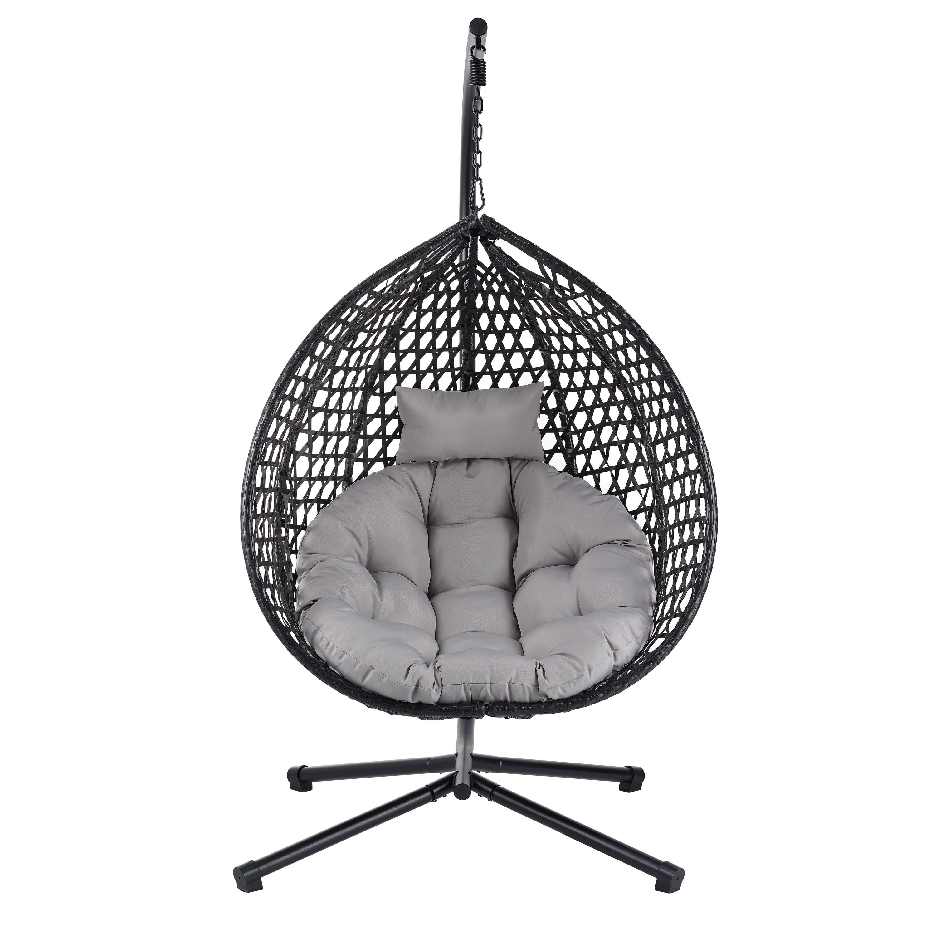 Woven Hanging Egg Chair With Stand, Sturdy Outdoor Swing Chair for Balcony Bedroom, Dark Brown