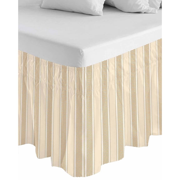 Brown Stripe Wrap Around Bed Skirts for King Bed 18" Drop, Bed Skirt with Adjustable Elastic Belt Dust Ruffle Bed Valance for Bedroom Hotel Luxury Modern Farmhouse Texture Geometric Bed Frame Cover