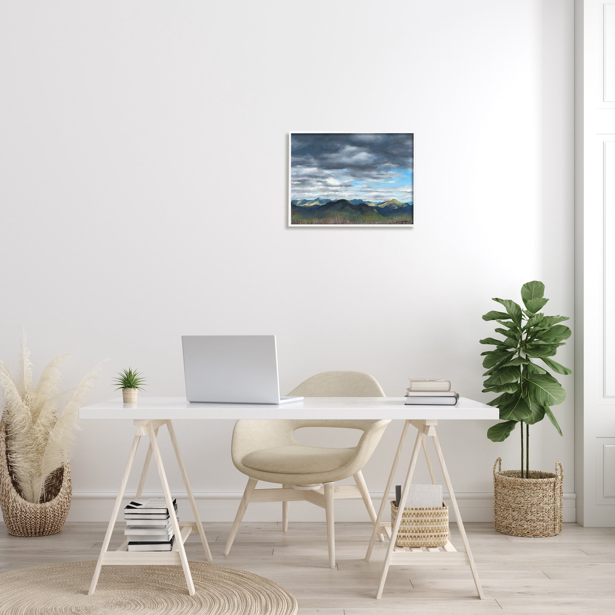 Stupell Industries Overhanging Clouds Rural Mountain Range Peaks Landscape Painting White Framed Art Print Wall Art, Design by unknown