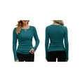 thumbnail image 2 of Chandails de Base Ajustés à Manches Longues Côtelés pour Femmes, Col Ras du Cou, Décontractés, Coupe Ajustée, Hauts en Tricot Bleu et Vert m, 2 of 6