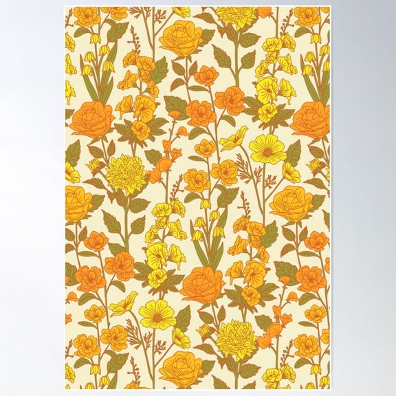 Yellow Vintage-Inspired 70S Floral Cottage Garden Poster Wall Art, Modern Wall Decor For Living Room Bedroom, 8x12 UNFRAMED