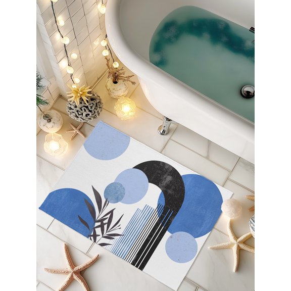 Doormat Blue Boho Front Door Mat Non Slip Absorbent Low Profile Floor Mat Geometric Line Leaves Welcome Mats Entryway Rug for Entrance Kitchen Porch Indoor Outdoor Home Decor 16"x24"