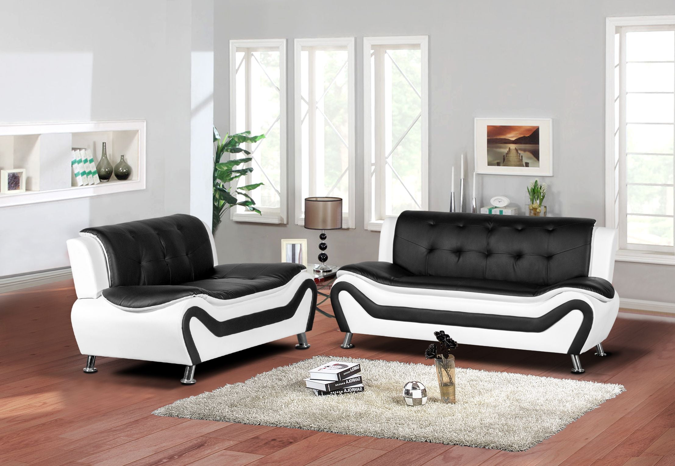 Camille 2 Piece Living Room Set Black White Com Camille 2 Piece Living Room Set Black