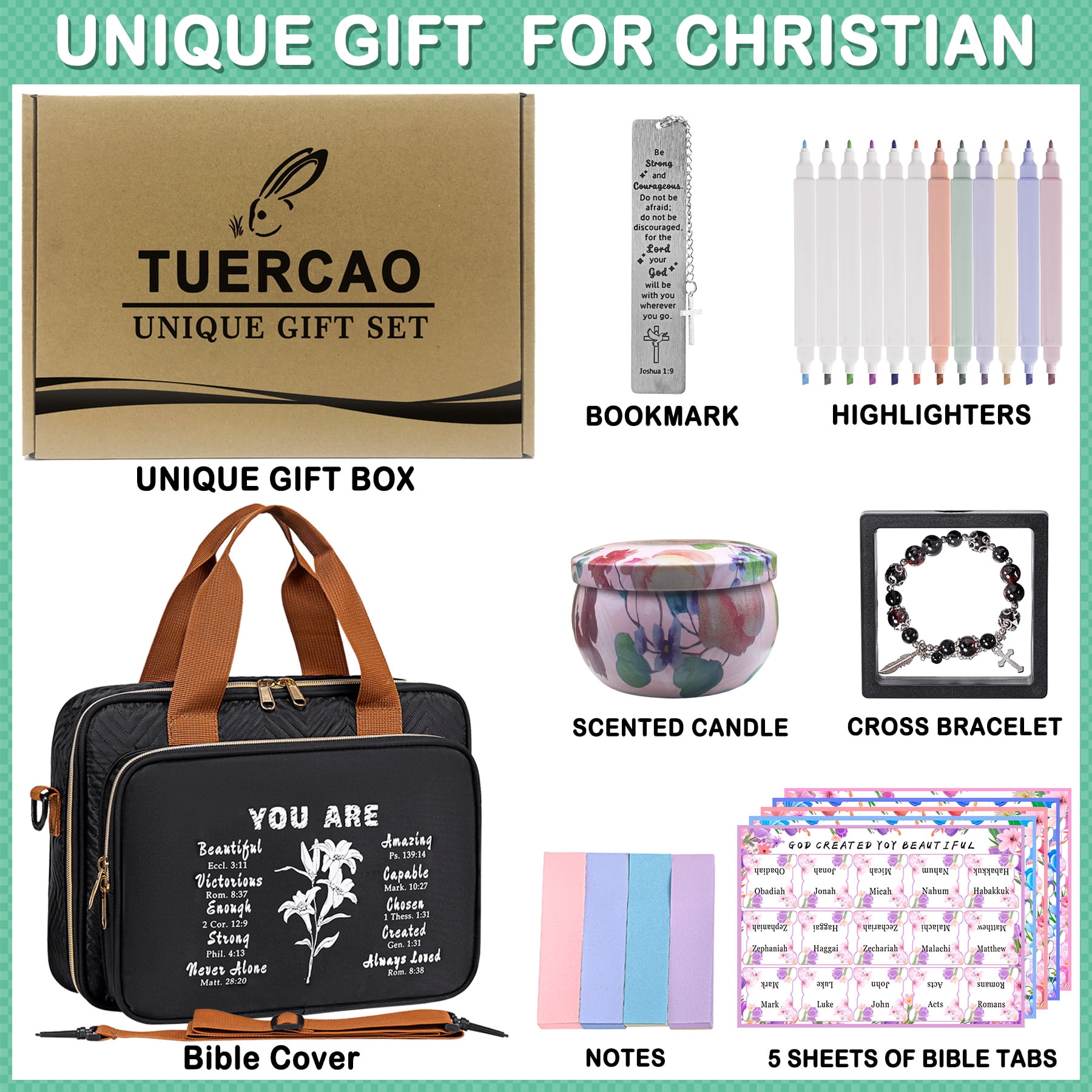Bible Study Supplies for Women Men Journaling Kit with Carrying Cover Case Bag Tabs Highlighters Christian Catholic Spiritual Gifts Accessories Bulk with Tags Stickers Bracelets Bookmark Sticky Notes