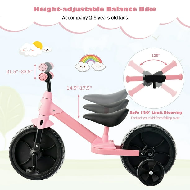 4 in 1 Kids Training Bike Toddler Tricycle with Training Wheels and Pedals Pink Costway