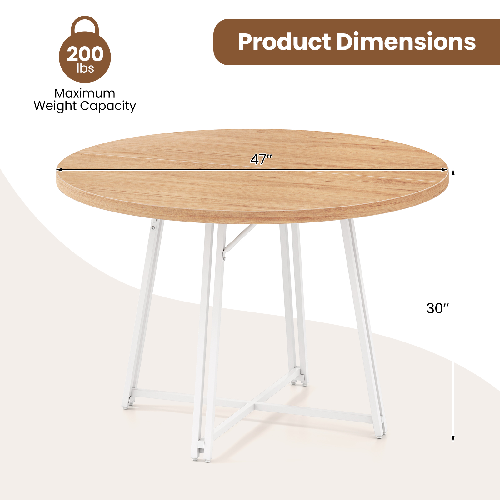 Gymax 47 Inch Dining Table w/8 Metal Supporting Legs & Cross Base for Dining Room