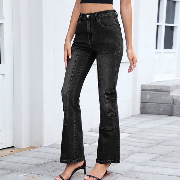 Hxlamzoo Women's Jeans - Stretch Mid-Rise Bootcut Jeans for Daily Wear - Fashionable with Pockets