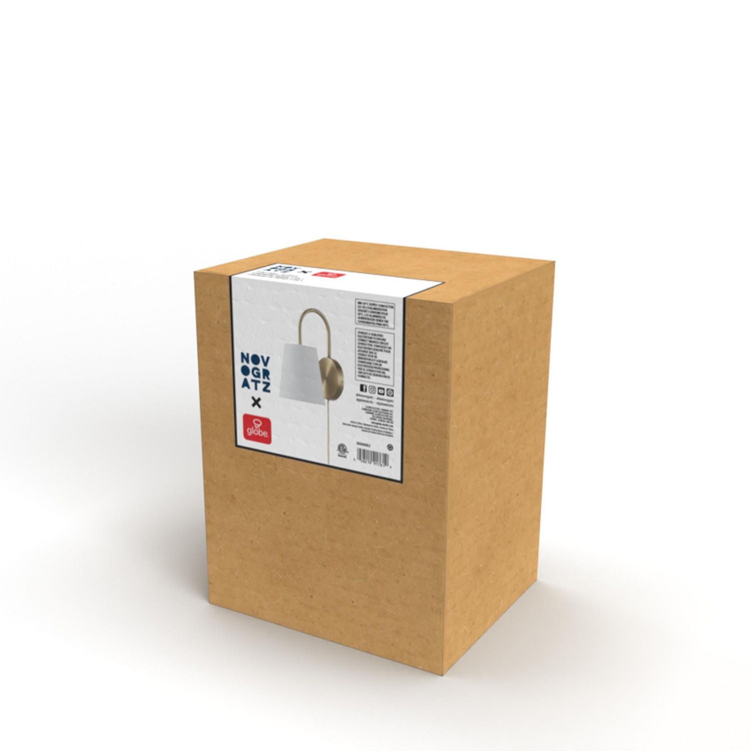 Novogratz x Globe 1-Light Matte Brass Hardwire or Plug-In Wall Sconce with White Textured Shade