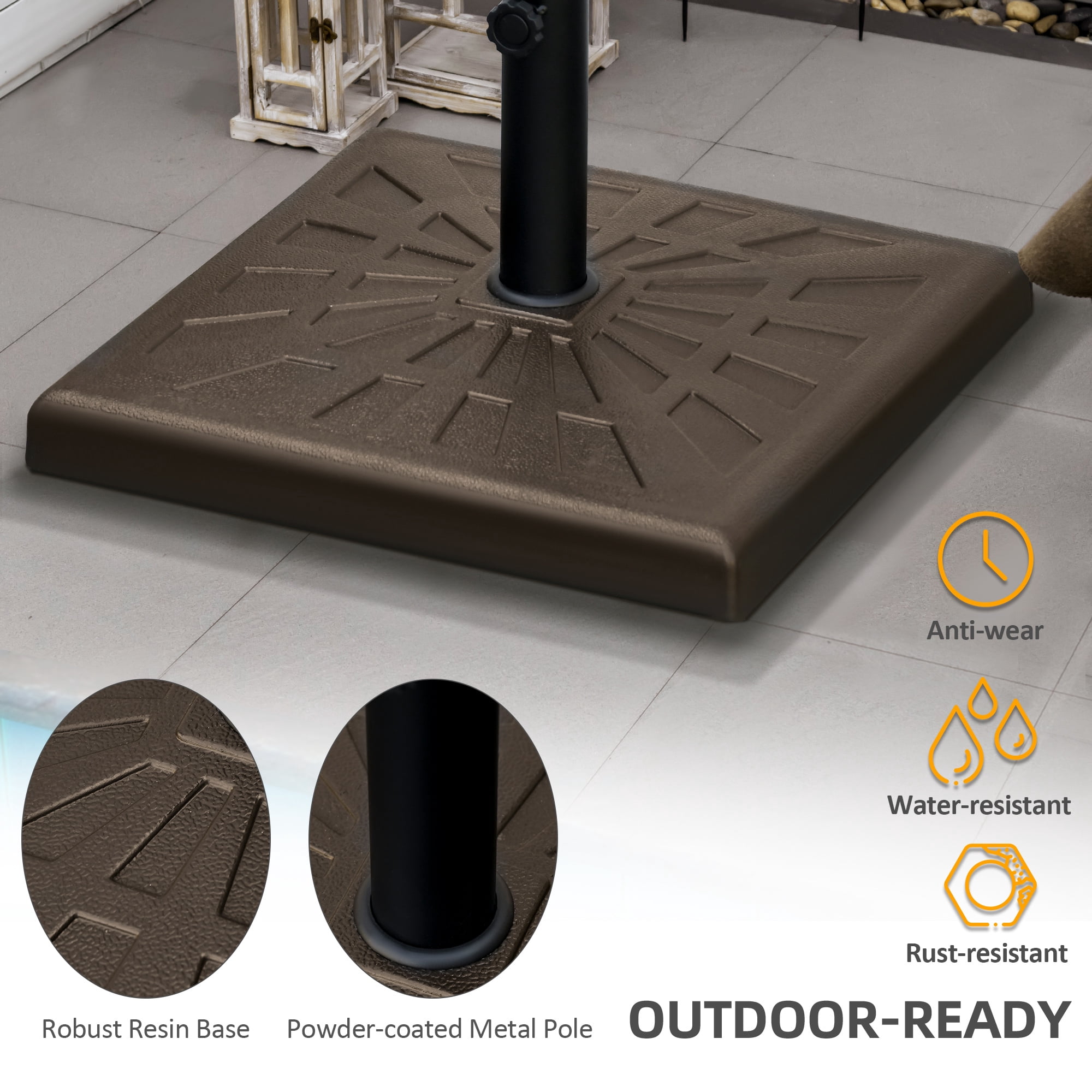 Outsunny 42lbs Resin Patio Umbrella Base 20" Outdoor Umbrella Stand, Brown