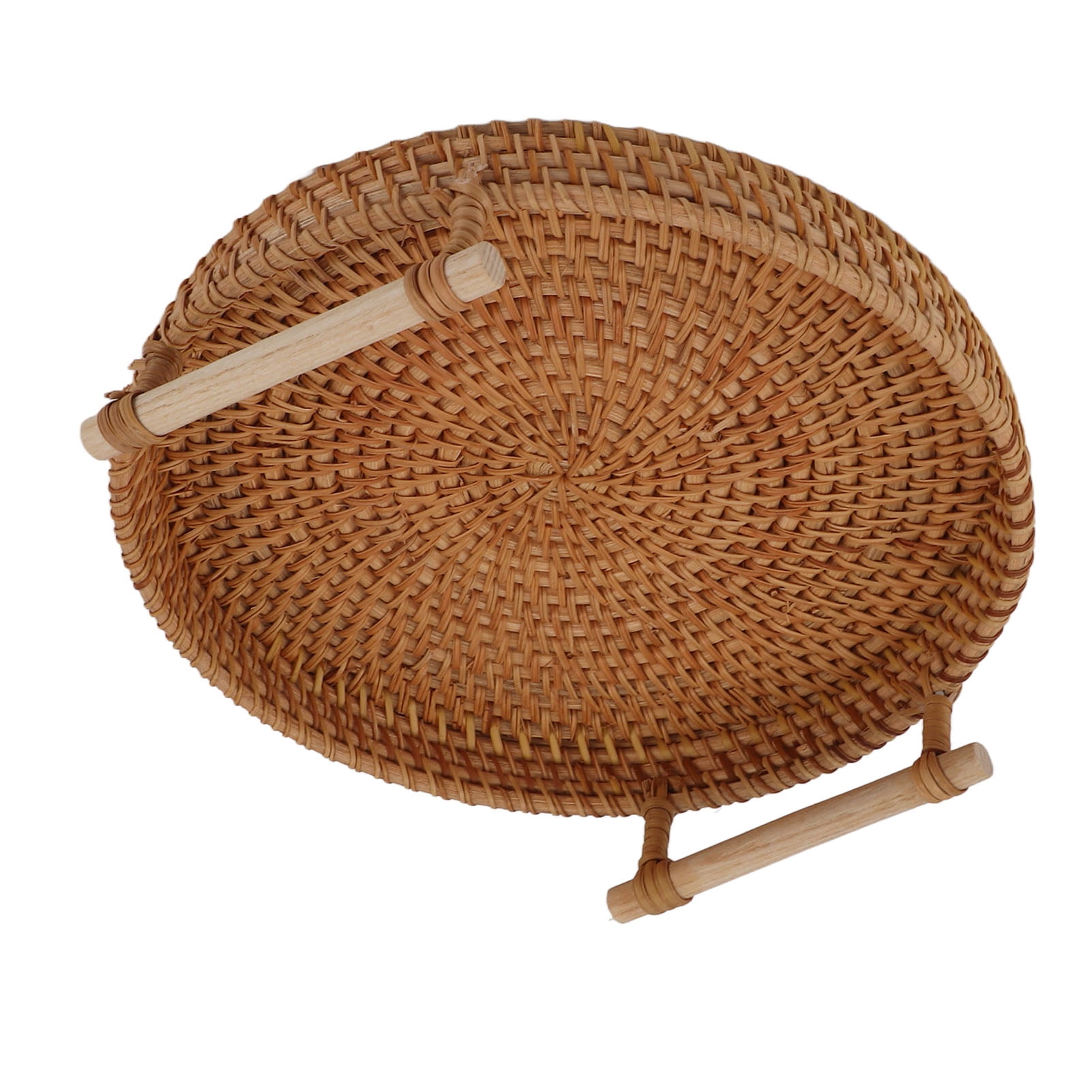 Plateau de Service Rond en Rotin Fait Main avec Poignées pour Table Basse Petite Capacité Généreuse 11.8 Pouces X 2.4 Pouces, Design Traditionnel