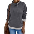 thumbnail image 3 of HUBERY Women Drwastring Pocket Stand Collar Long Sleeves Sweatshirt, 3 of 7