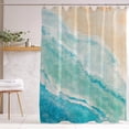 thumbnail image 2 of Watercolor Heavy Duty 230GSM Textured Linen Blue Shower Curtain Ocean for Bathroom Sea Waves Beach Bath 72x72 inch Shower Curtain Nature Scenery for Bathroom Bathtub Home Decor Abstract Waterproof, 2 of 6