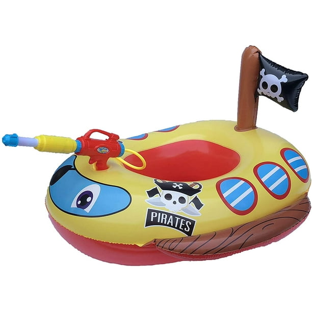 Big Summer Inflatable Pirate Boat Pool Float for Kids with Builtin